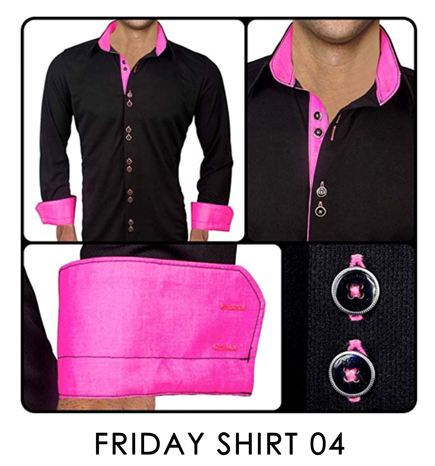 Long Sleeve Friday Dress Shirt (Black/Hot Pink) Hiras Bespoke Long Sleeve Friday Dress Shirt (Black/Hot Pink) Hiras Bespoke