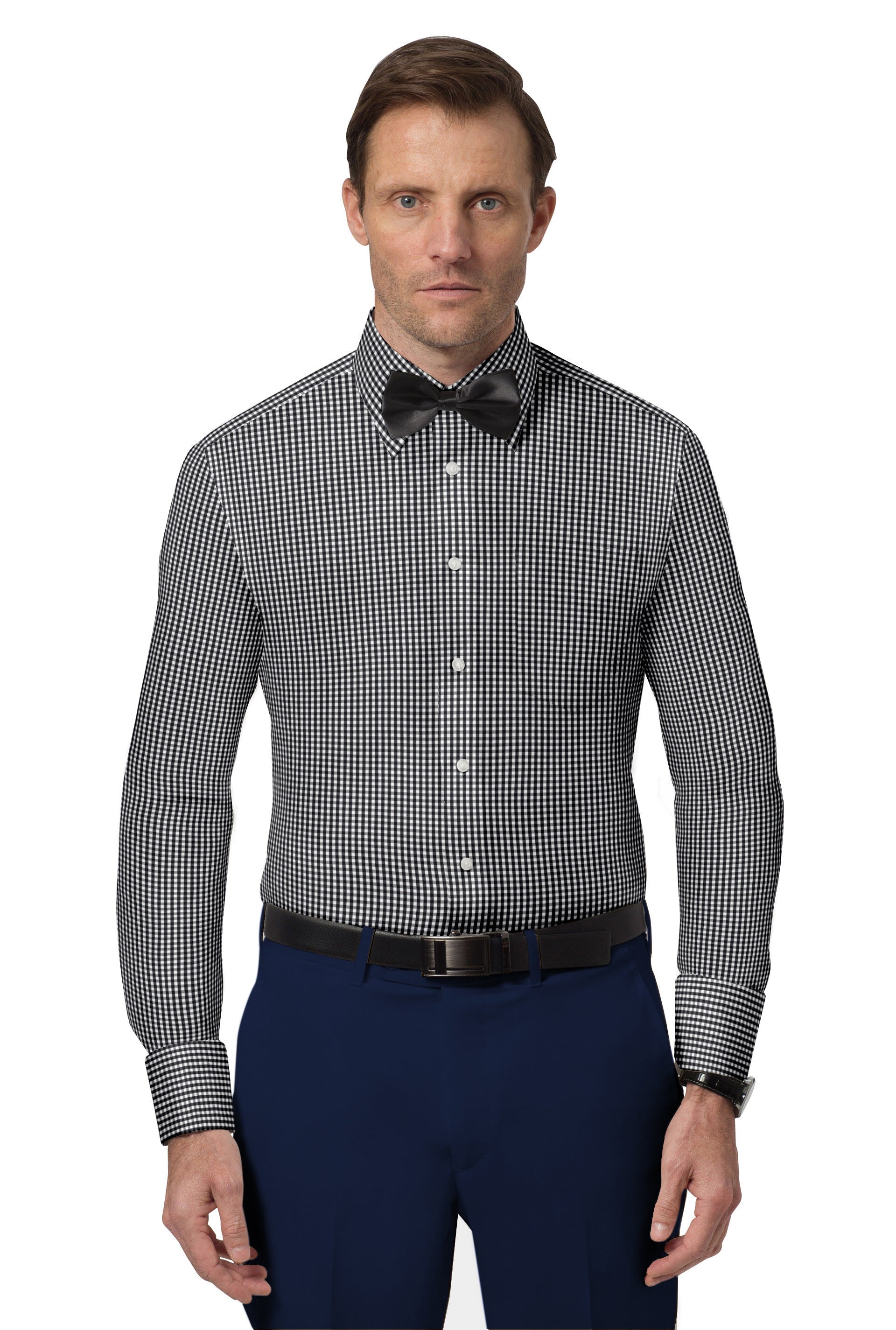 mini gingham dress shirt Proper Cloth Men's Thomas Mason Wrinkle-Resistant Grey Mini Gingham Custom Dress Shirt