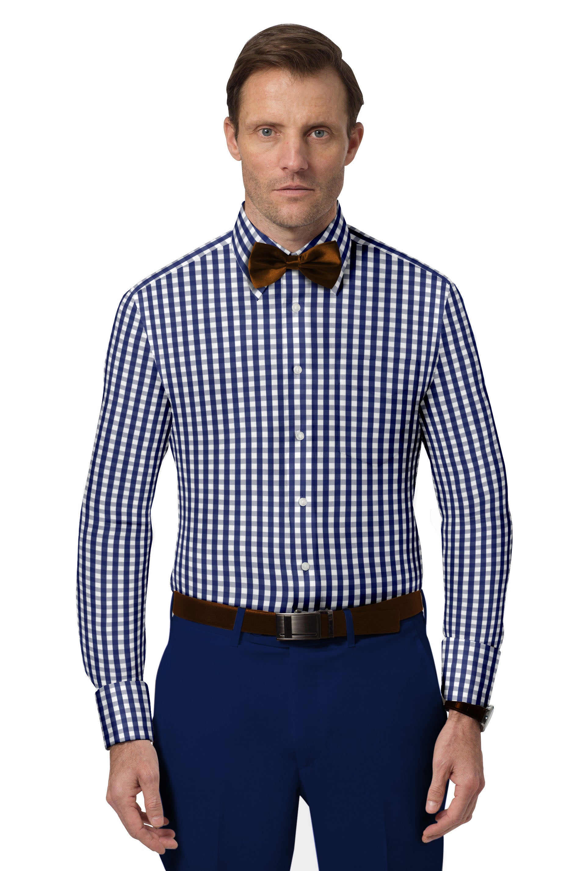 navy blue and white checkered dress shirt BKT20 Slim Dress Shirt in Micro Gingham