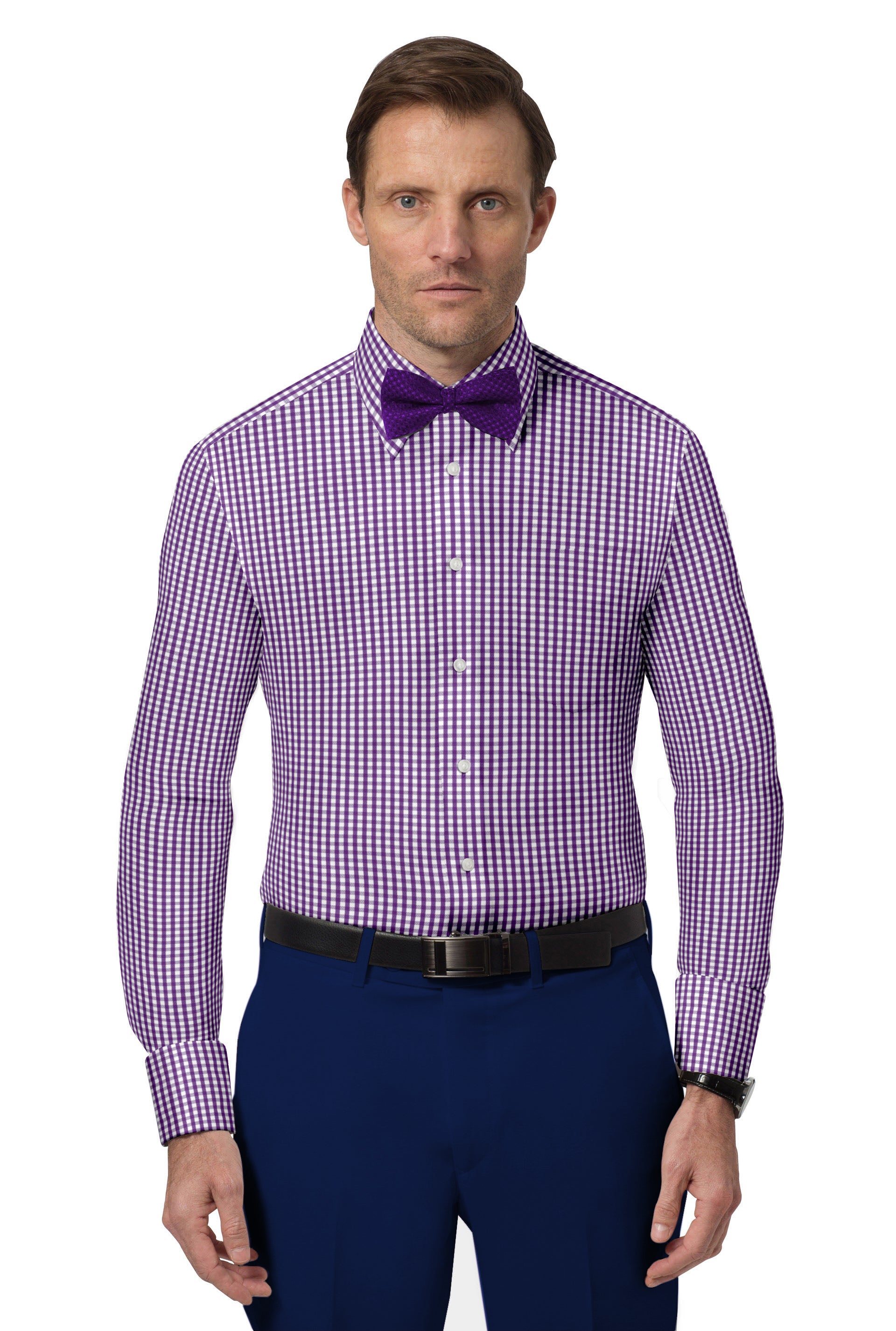 Long sleeve dress shirt (Purple Gingham Check) Long sleeve dress shirt (Purple Gingham Check)