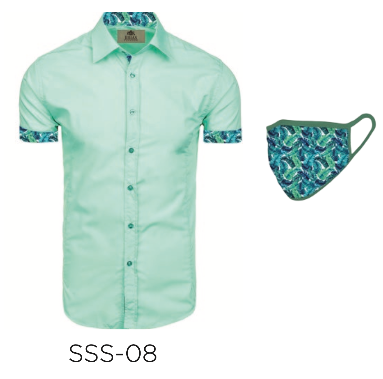 Short Sleeve Friday Dress Shirt with Matching Mask (Aqua/Green Print) Short Sleeve Friday Dress Shirt with Matching Mask (Aqua/Green Print)